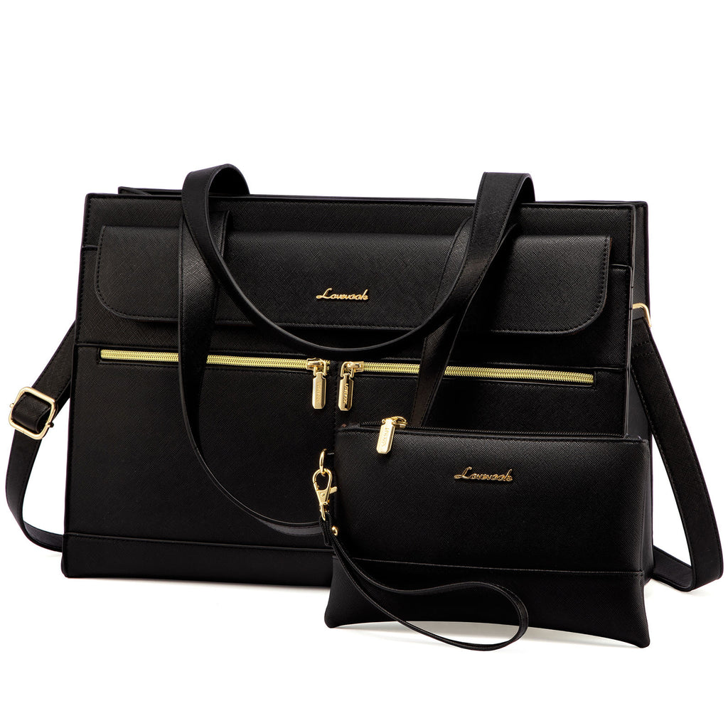 PU Leather Laptop Tote Bag for Women, 15.6-Inch Business Briefcase Shoulder Handbag with Large Capacity